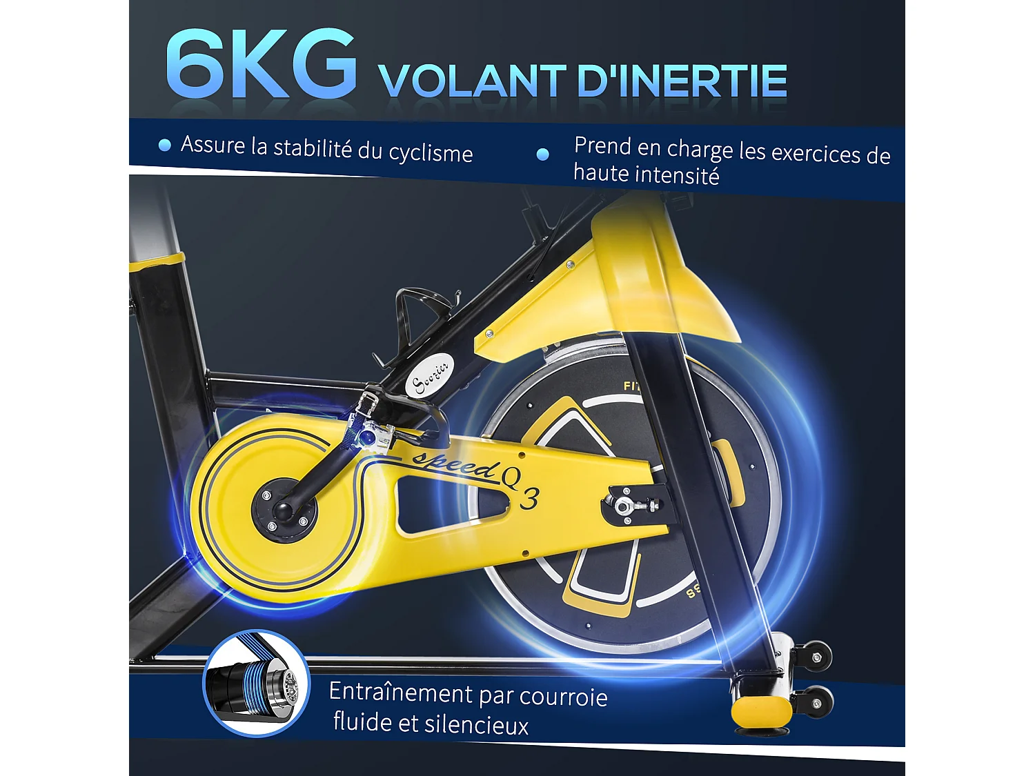 Vélo d'appartement vélo biking cardio écran LCD multifonctions selle guidon réglables acier noir jaune