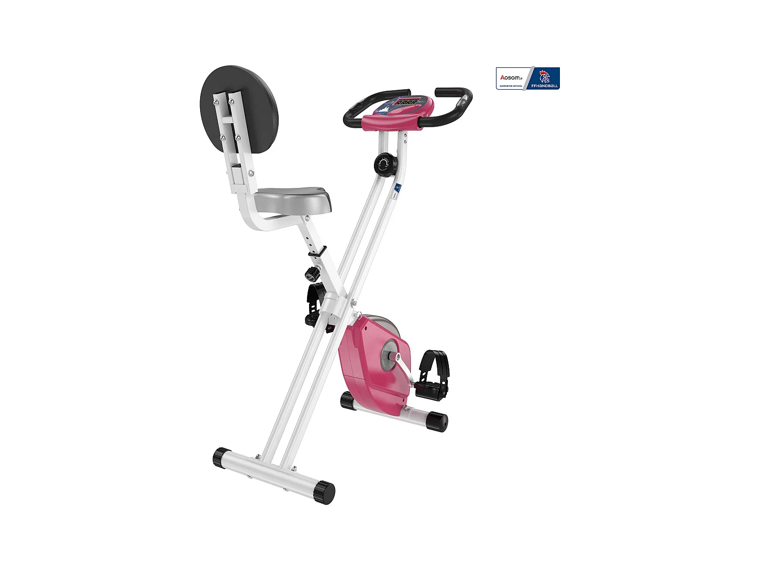 Vélo d'appartement pliable - collaboration Aosom.fr x FFHandball - 8 niv. résistance magnétique réglable - rose