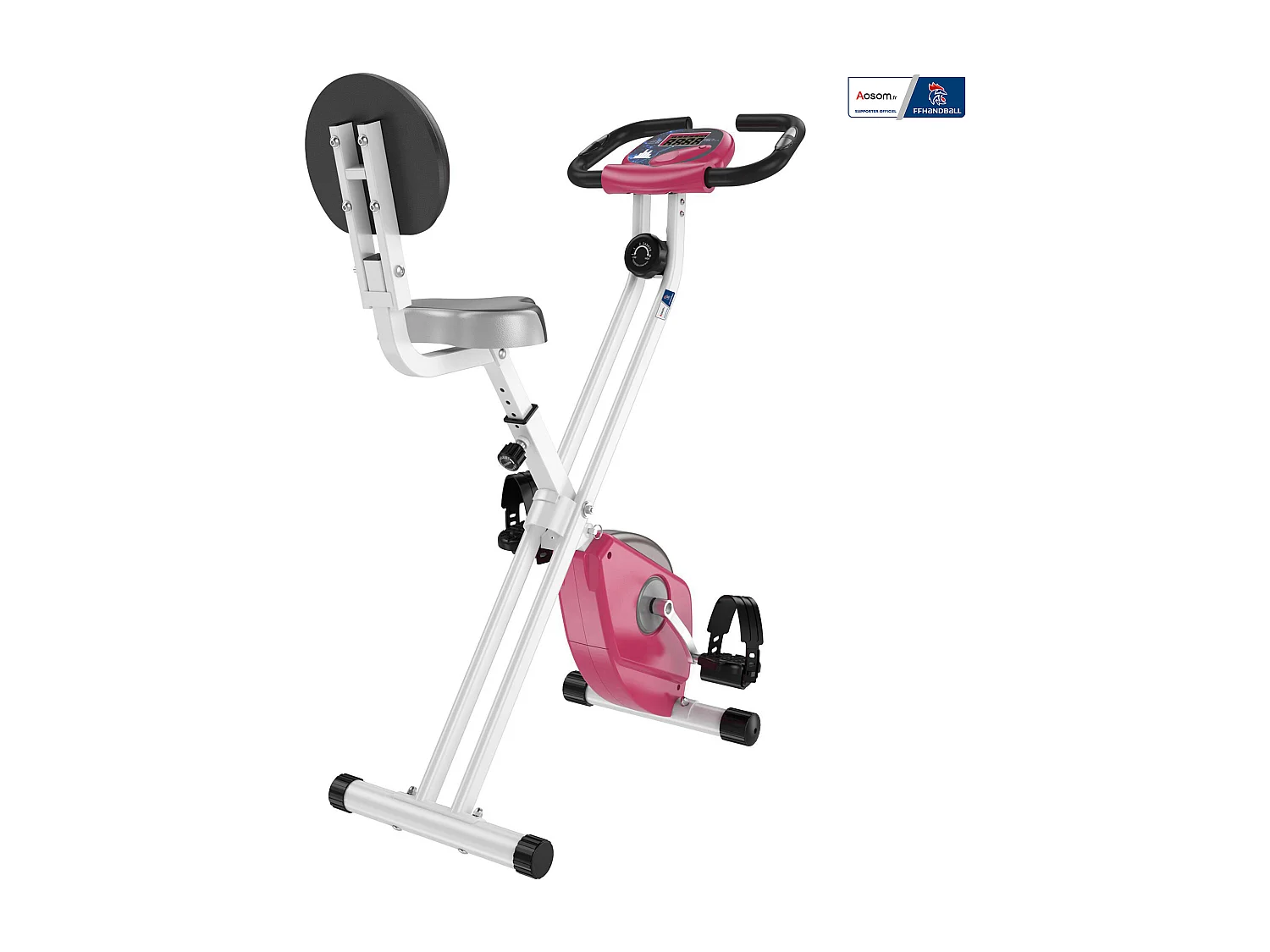 Vélo d'appartement pliable - collaboration Aosom.fr x FFHandball - 8 niv. résistance magnétique réglable - rose