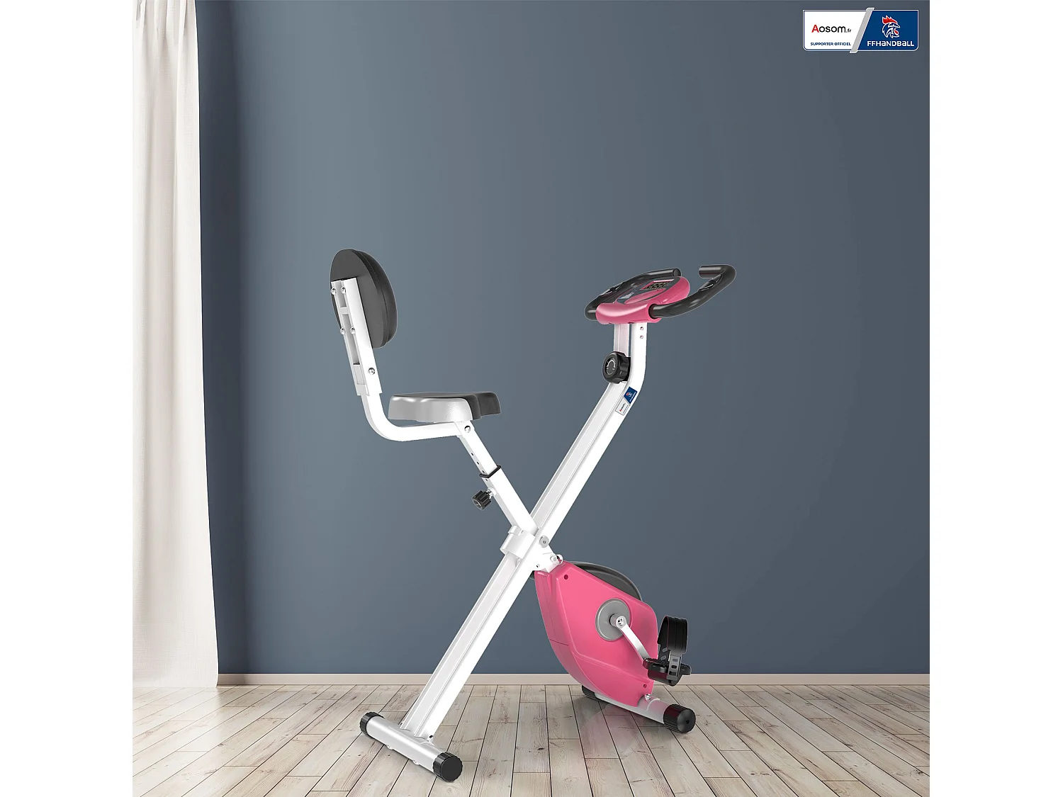 Vélo d'appartement pliable - collaboration Aosom.fr x FFHandball - 8 niv. résistance magnétique réglable - rose
