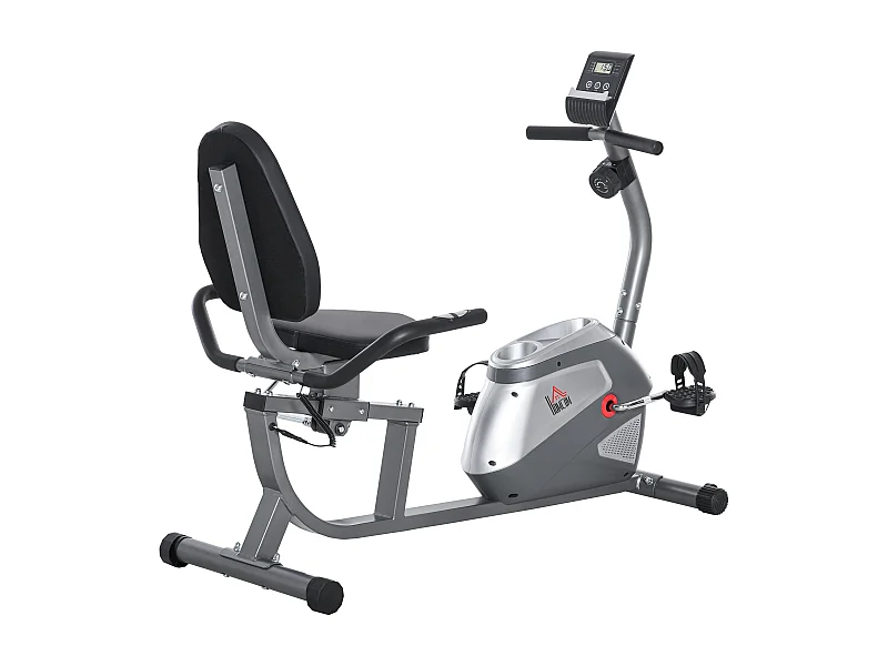 Vélo d'appartement semi-allongé magnétique écran LCD multifonction siège résistance réglable volant inertie 3 Kg gris