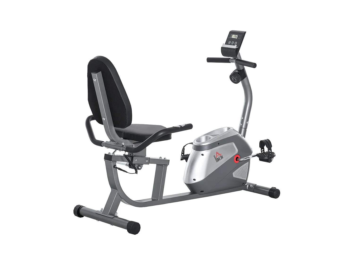 Vélo d'appartement semi-allongé magnétique écran LCD multifonction siège résistance réglable volant inertie 3 Kg gris