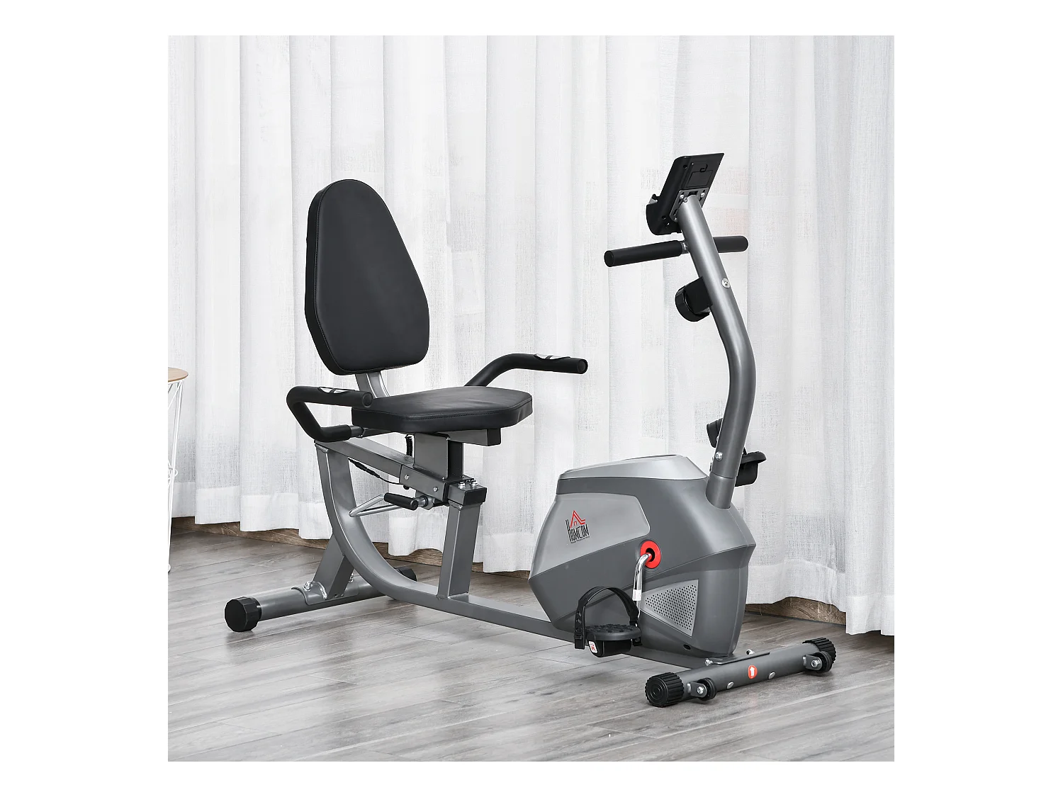 Vélo d'appartement semi-allongé magnétique écran LCD multifonction siège résistance réglable volant inertie 3 Kg gris