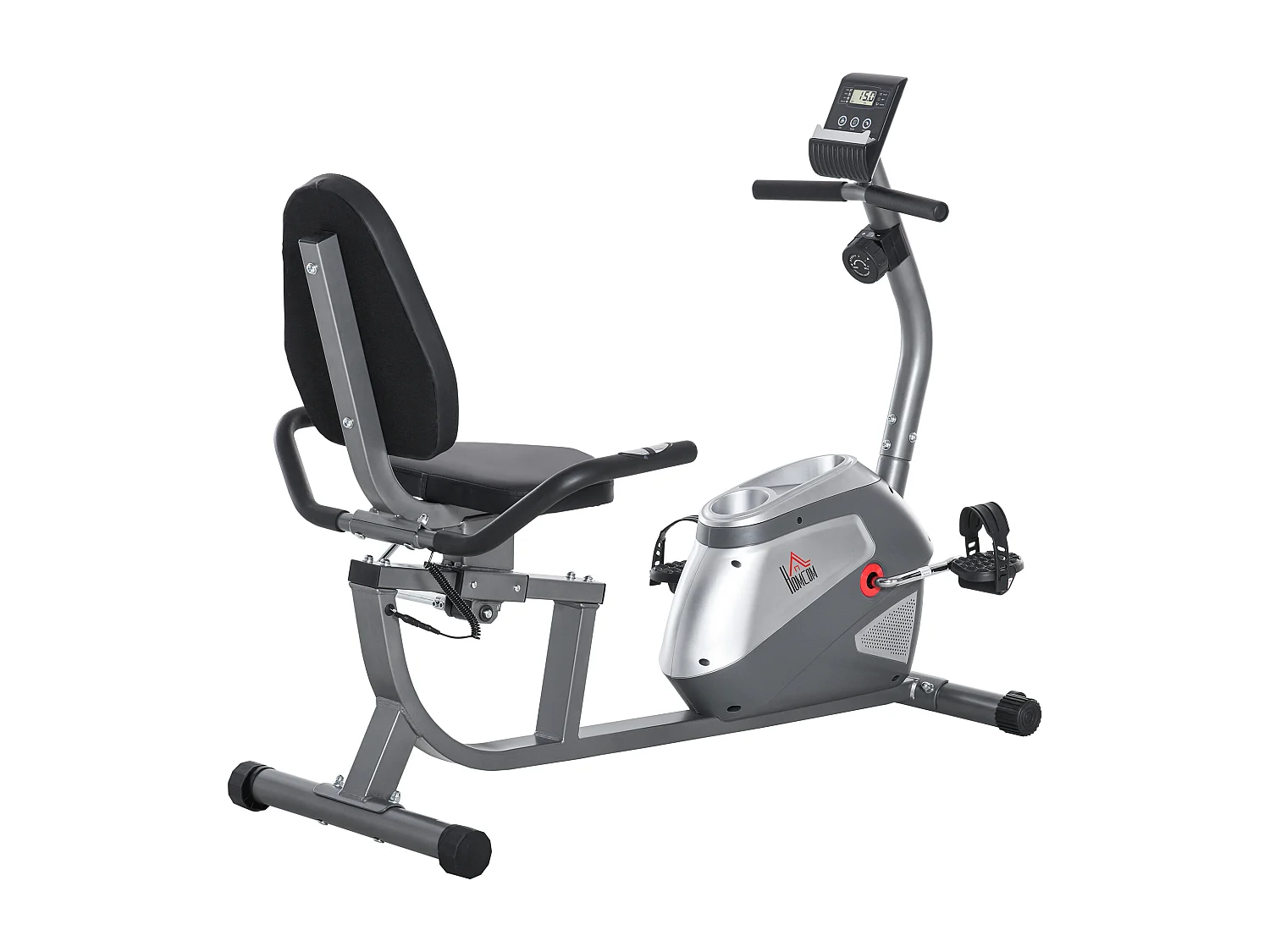 Vélo d'appartement semi-allongé magnétique écran LCD multifonction siège résistance réglable volant inertie 3 Kg gris