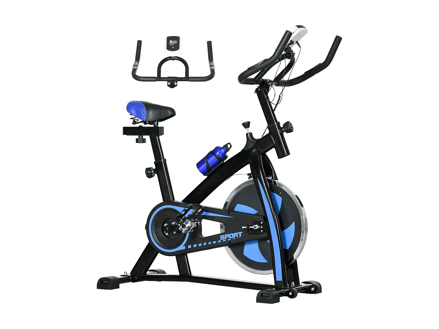 Vélo d'appartement cardio - vélo biking - écran LCD multifonction, selle, guidon réglable, volant inertie 8 Kg - acier bleu noir