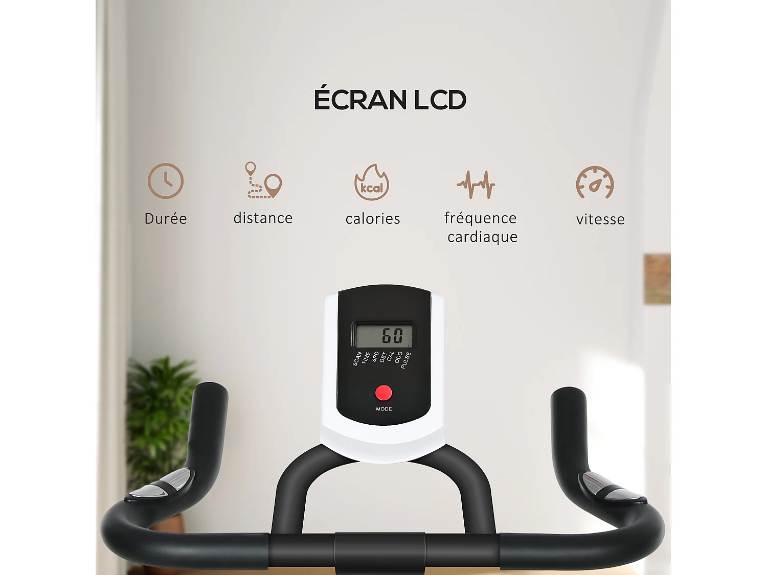 Vélo d'appartement cardio - vélo biking - écran LCD multifonction, selle, guidon réglable, volant inertie 8 Kg - acier bleu noir