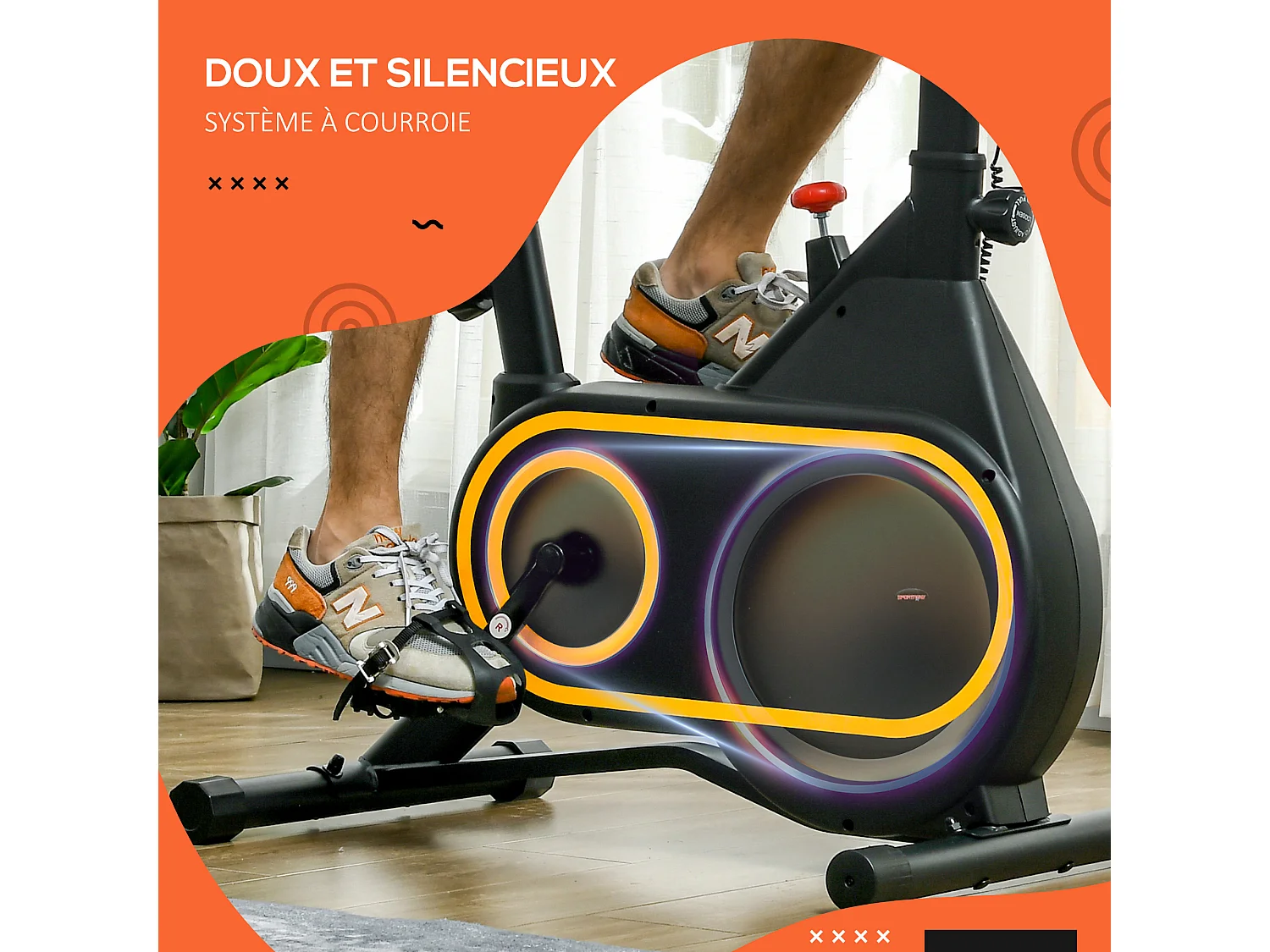 Vélo d'appartement réglable - vélo biking cardio - volant d'inertie 4 Kg, écran LCD, support Ipad, porte-gobelet - acier noir