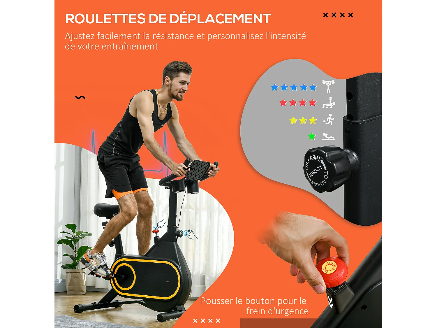 Vélo d'appartement réglable - vélo biking cardio - volant d'inertie 4 Kg, écran LCD, support Ipad, porte-gobelet - acier noir