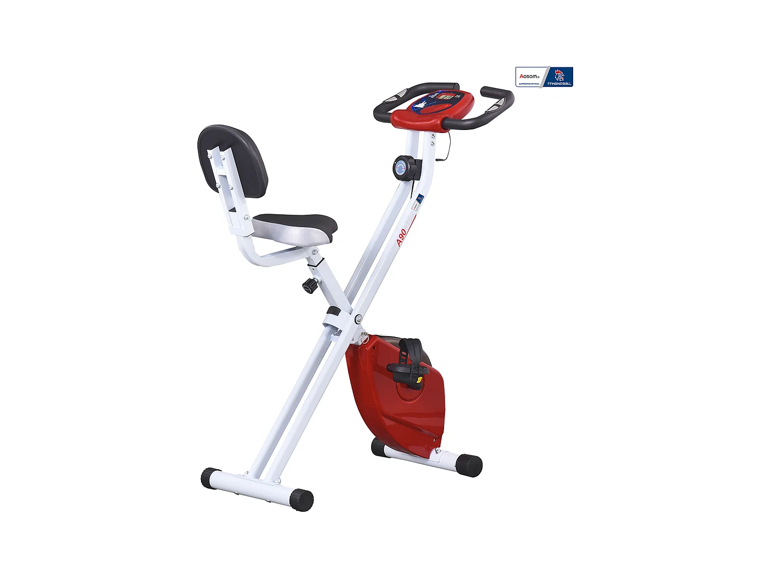 Vélo d'appartement pliable - collaboration Aosom.fr x FFHandball - 8 niv. résistance magnétique réglable - rouge