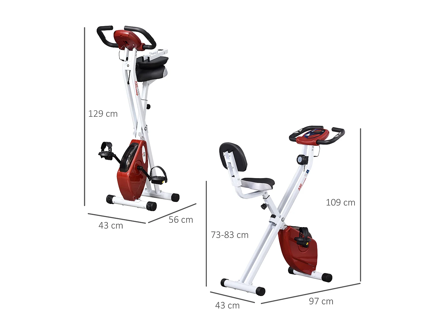 Vélo d'appartement pliable - collaboration Aosom.fr x FFHandball - 8 niv. résistance magnétique réglable - rouge