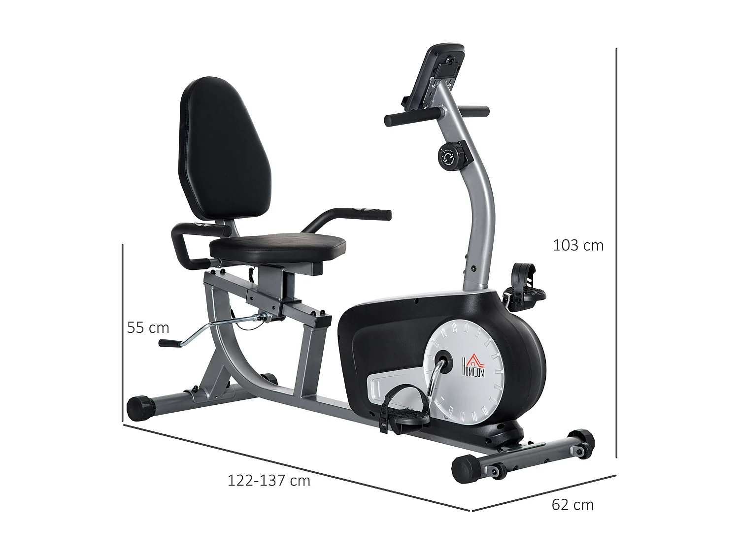 Vélo d'appartement semi-allongé magnétique réglable écran LCD - collaboration Aosom.fr x FFHandball - acier ABS gris noir