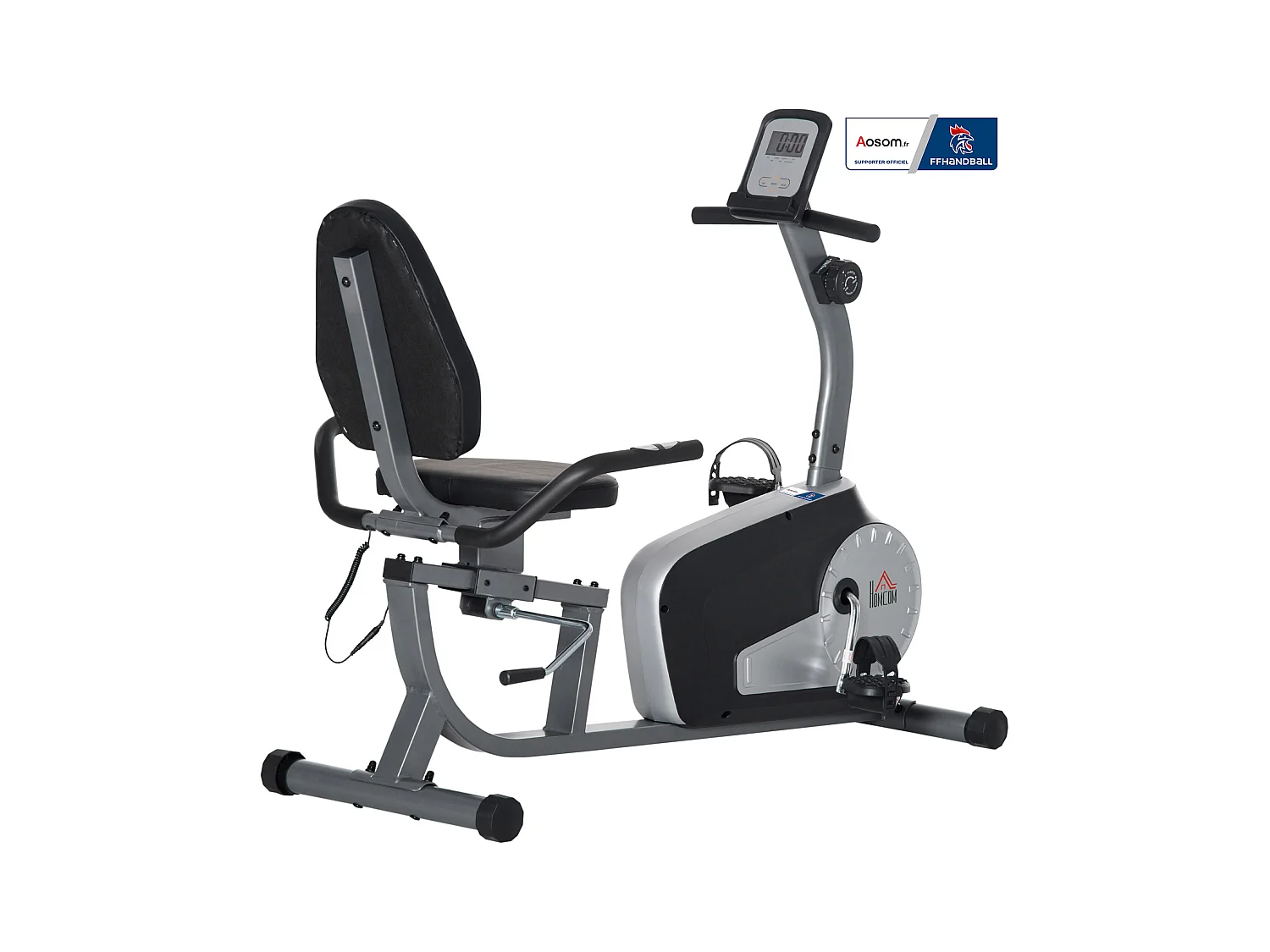 Vélo d'appartement semi-allongé magnétique réglable écran LCD - collaboration Aosom.fr x FFHandball - acier ABS gris noir