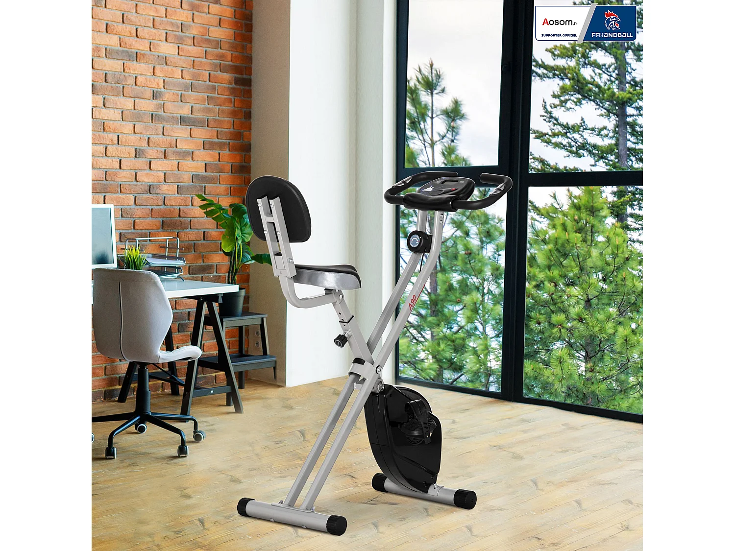 Vélo d'appartement pliable - collaboration Aosom.fr x FFHandball - 8 niv. résistance magnétique réglable - gris