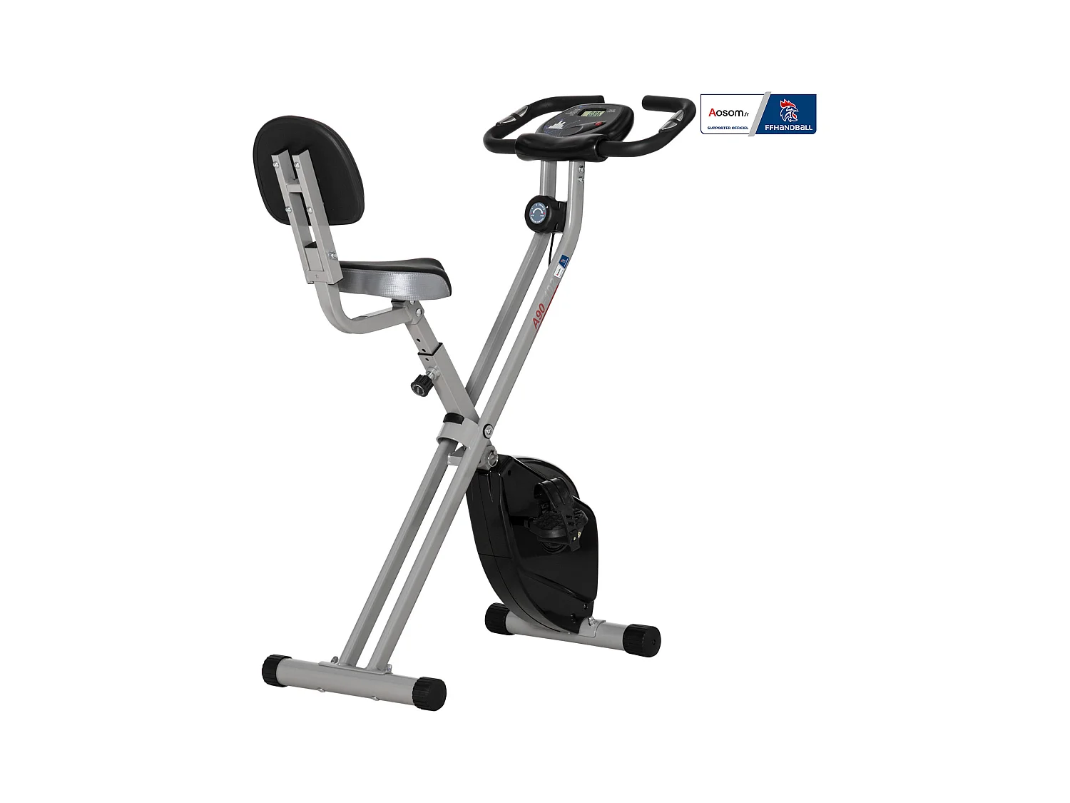 Vélo d'appartement pliable - collaboration Aosom.fr x FFHandball - 8 niv. résistance magnétique réglable - gris