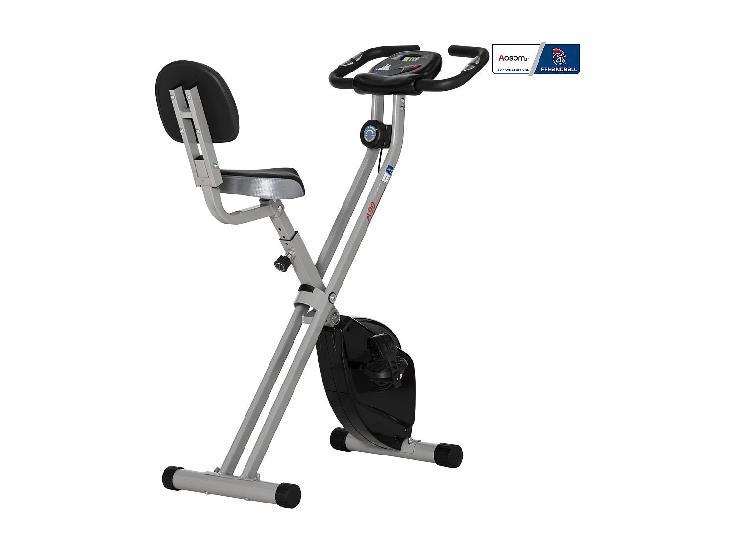 Vélo d'appartement pliable - collaboration Aosom.fr x FFHandball - 8 niv. résistance magnétique réglable - gris