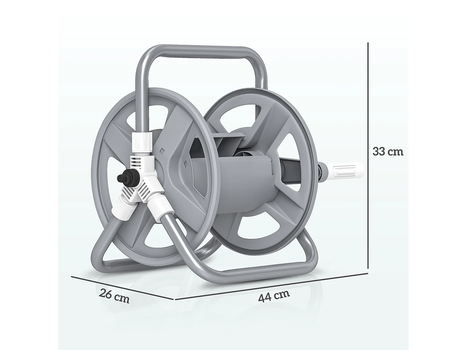 Dévidoir sur pied ou mural - enrouleur tuyau 20 + 2 m - lance arrosage réglable - support mural intégré - gris