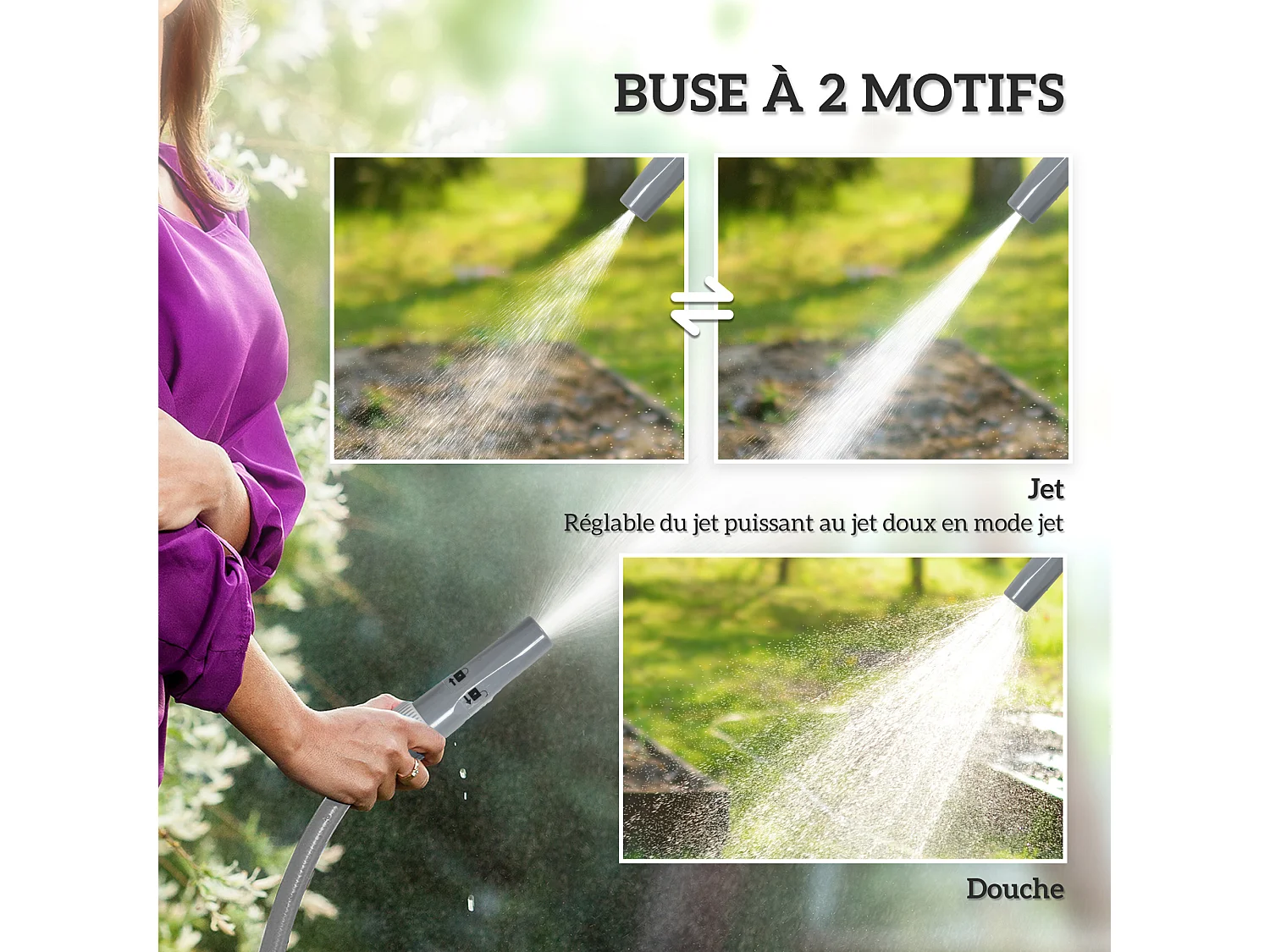 Dévidoir sur pied ou mural - enrouleur tuyau 20 + 2 m - lance arrosage réglable - support mural intégré - gris