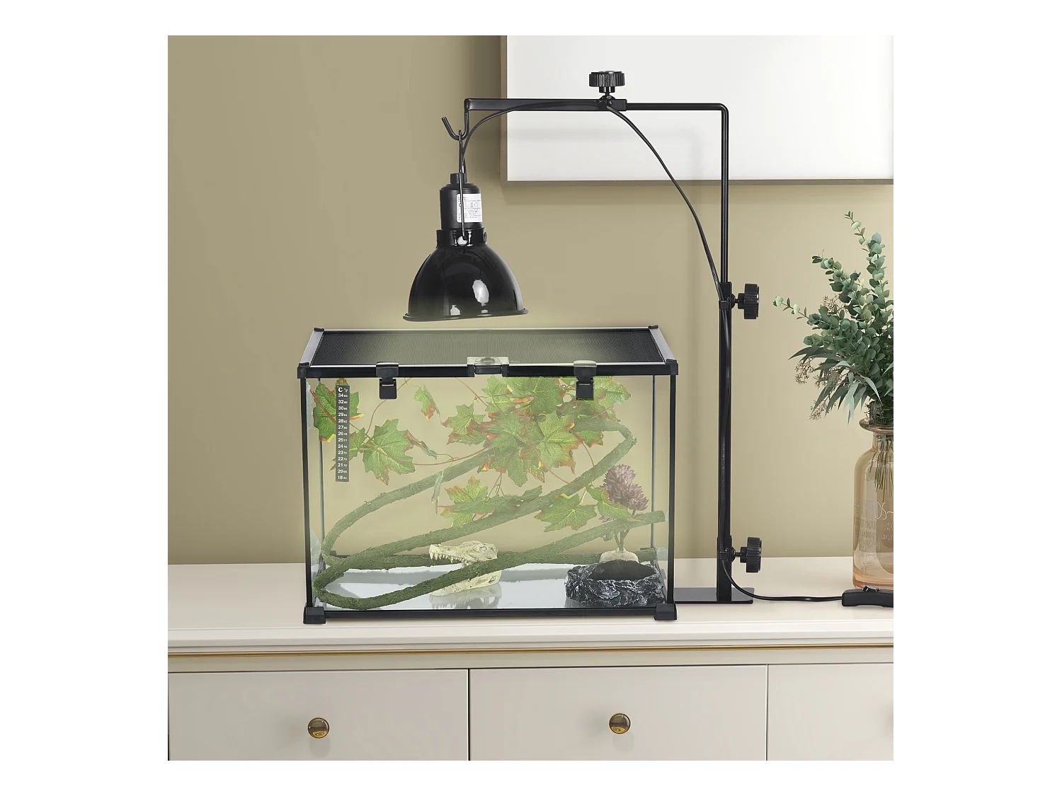 Support de lampe chauffante pour reptile - hauteur largeur réglables - acier noir