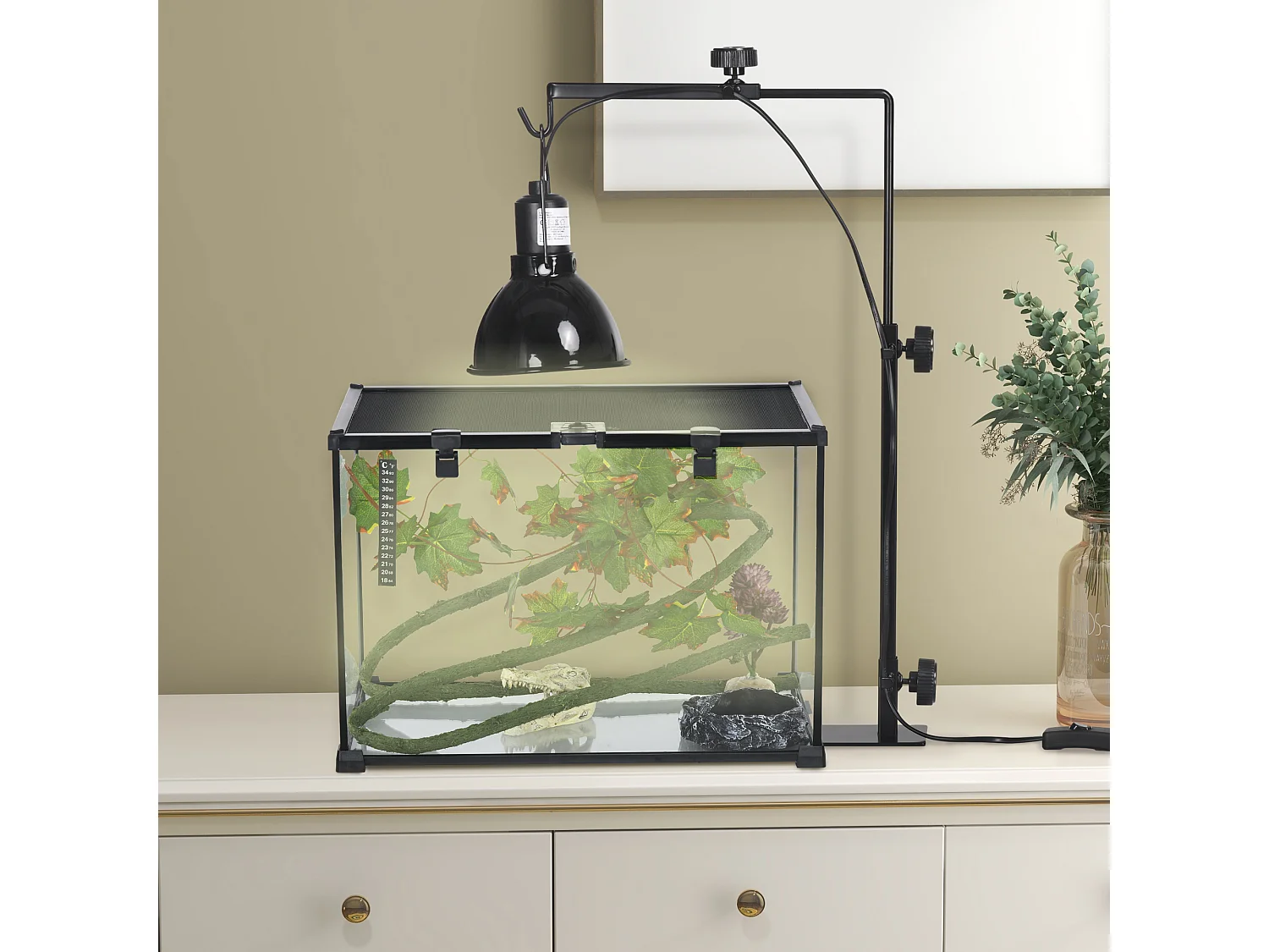 Support de lampe chauffante pour reptile - hauteur largeur réglables - acier noir