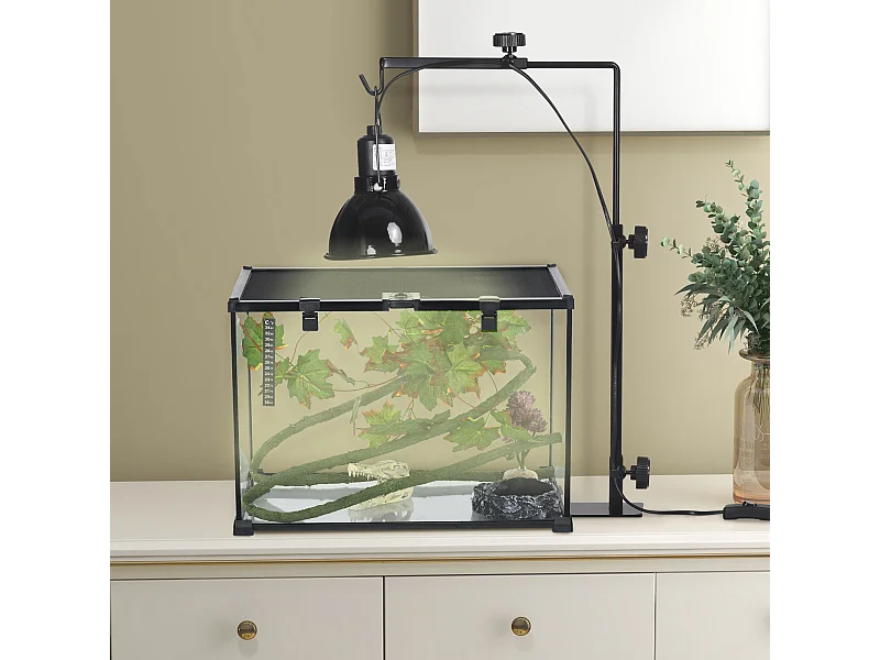 Support de lampe chauffante pour reptile - hauteur largeur réglables - acier noir