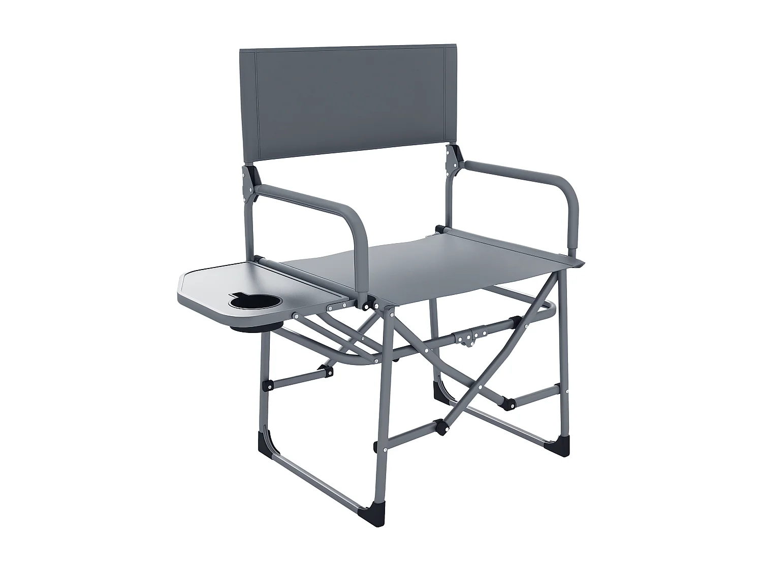 Chaise de camping plage pliable - plateau porte-gobelet - métal oxford gris