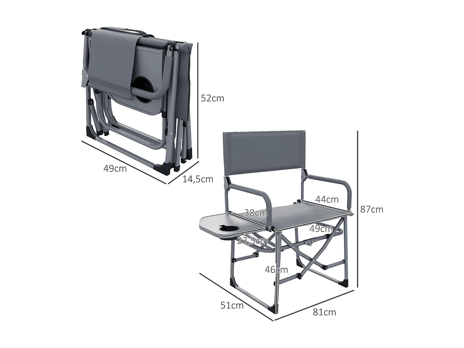 Chaise de camping plage pliable - plateau porte-gobelet - métal oxford gris