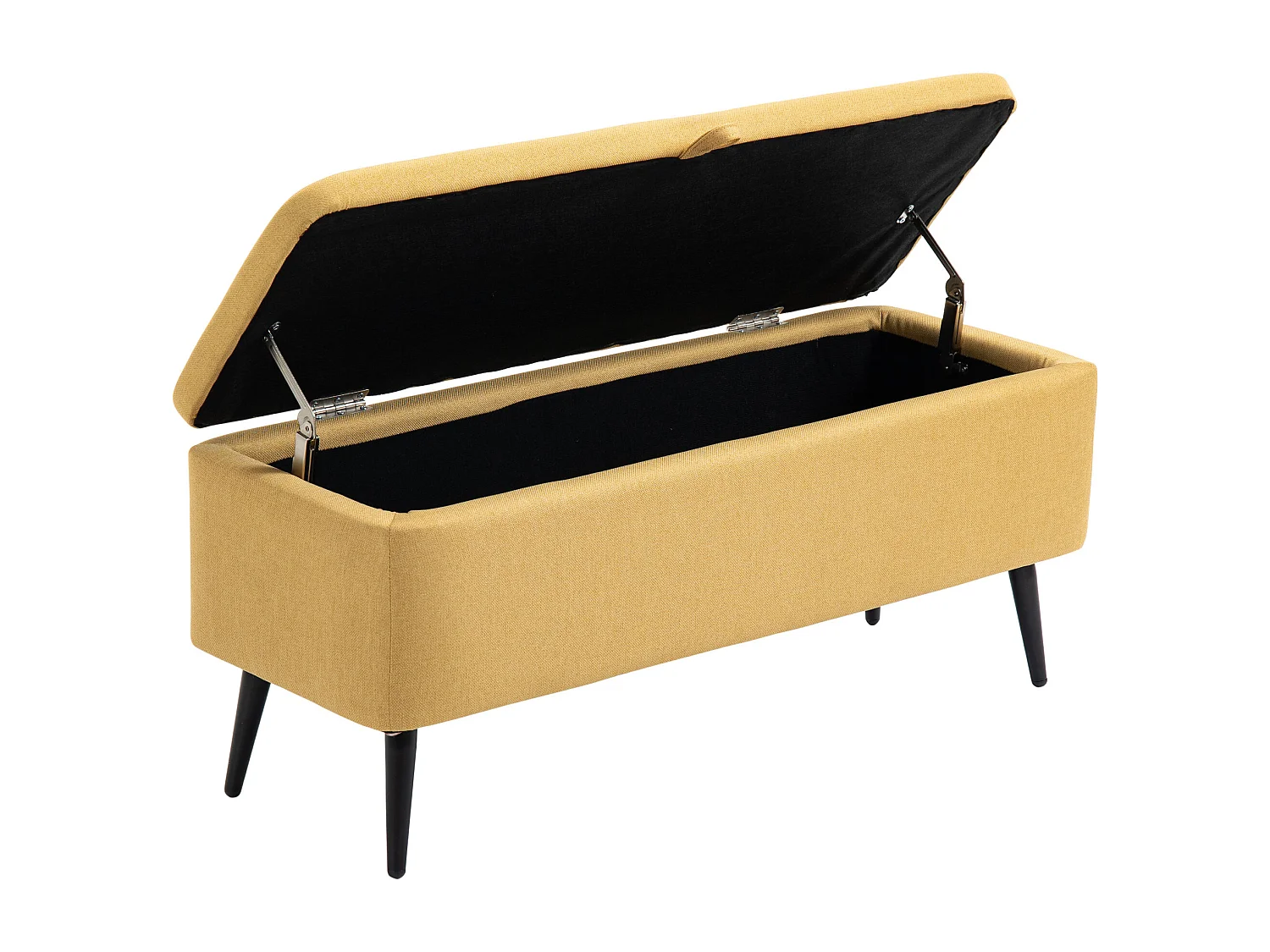 Banc coffre de rangement 2 en 1 dim. 102L x 40l x 39H cm piètement acier noir tissu jaune moutarde