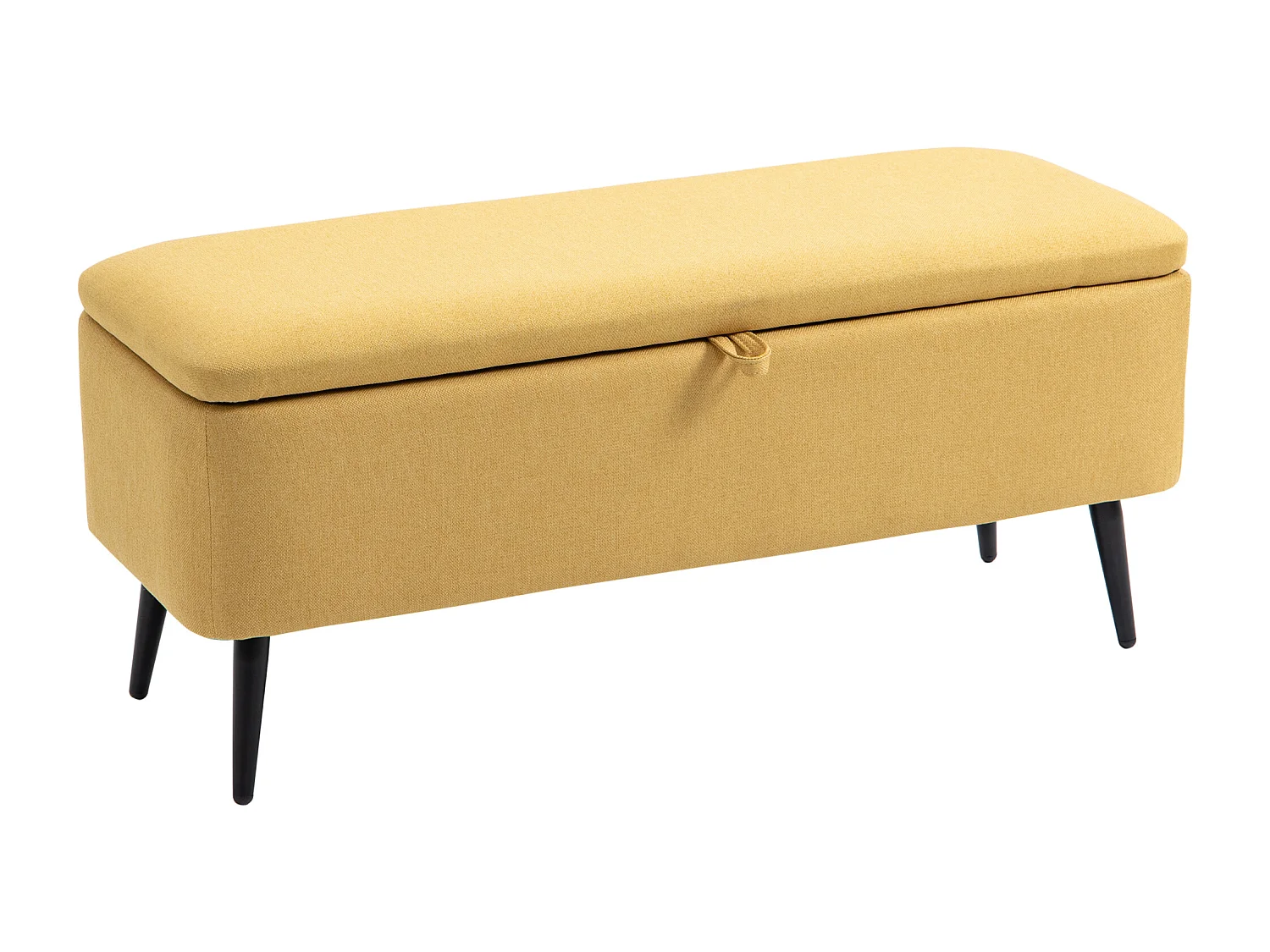 Banc coffre de rangement 2 en 1 dim. 102L x 40l x 39H cm piètement acier noir tissu jaune moutarde