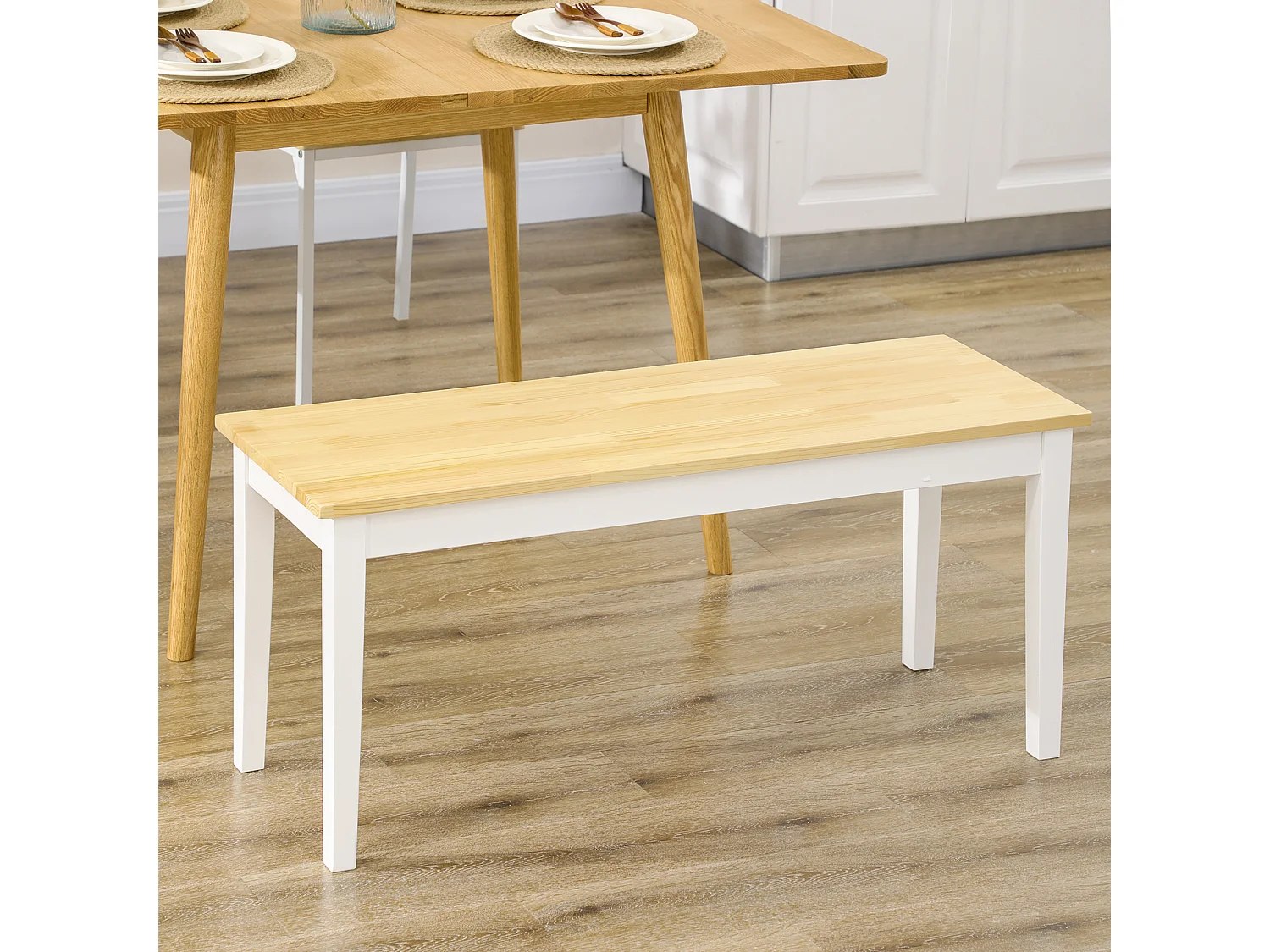 Banc 2 personnes dim. 102L x 36l x 45H cm bois de pin blanc