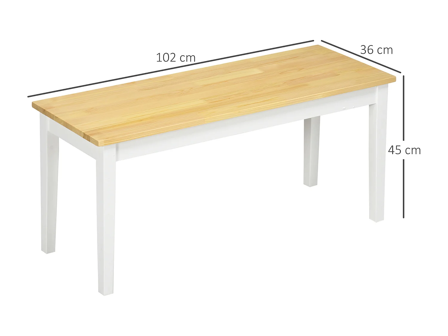 Banc 2 personnes dim. 102L x 36l x 45H cm bois de pin blanc