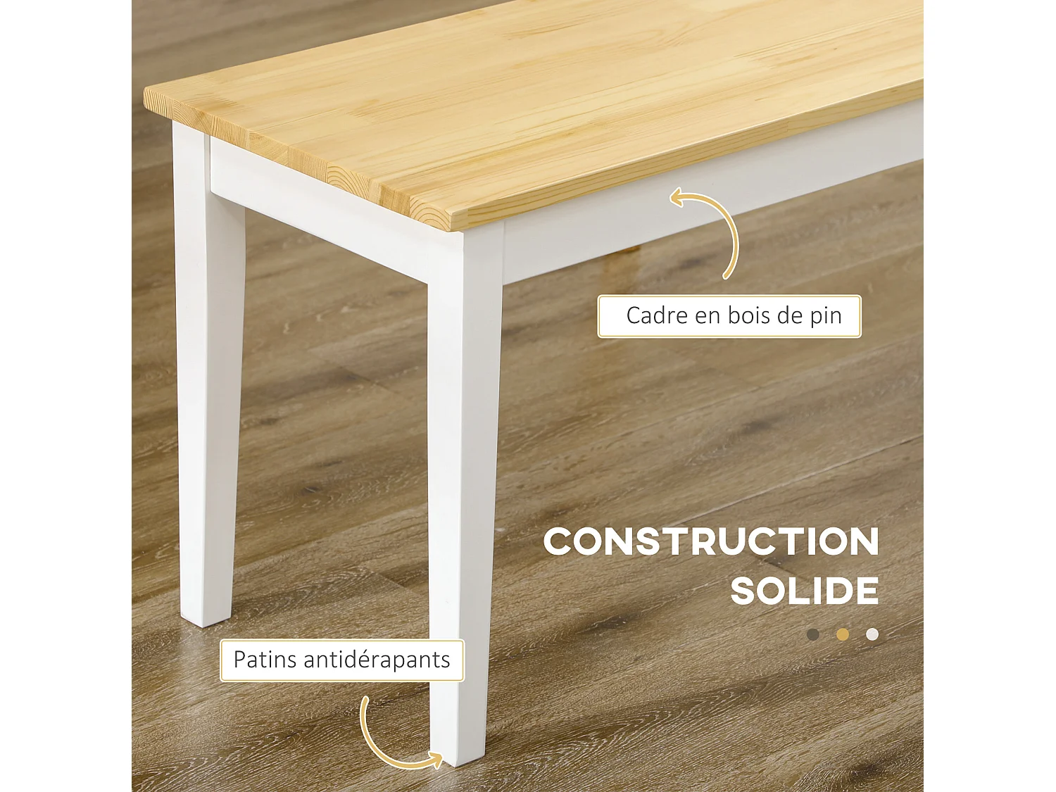 Banc 2 personnes dim. 102L x 36l x 45H cm bois de pin blanc