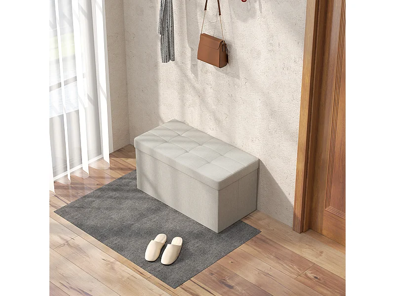 Banc coffre style Chesterfield effet capitonné dim.76L x 38l x 38H cm tissu blanc cassé