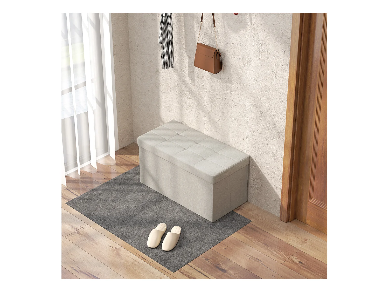 Banc coffre style Chesterfield effet capitonné dim.76L x 38l x 38H cm tissu blanc cassé