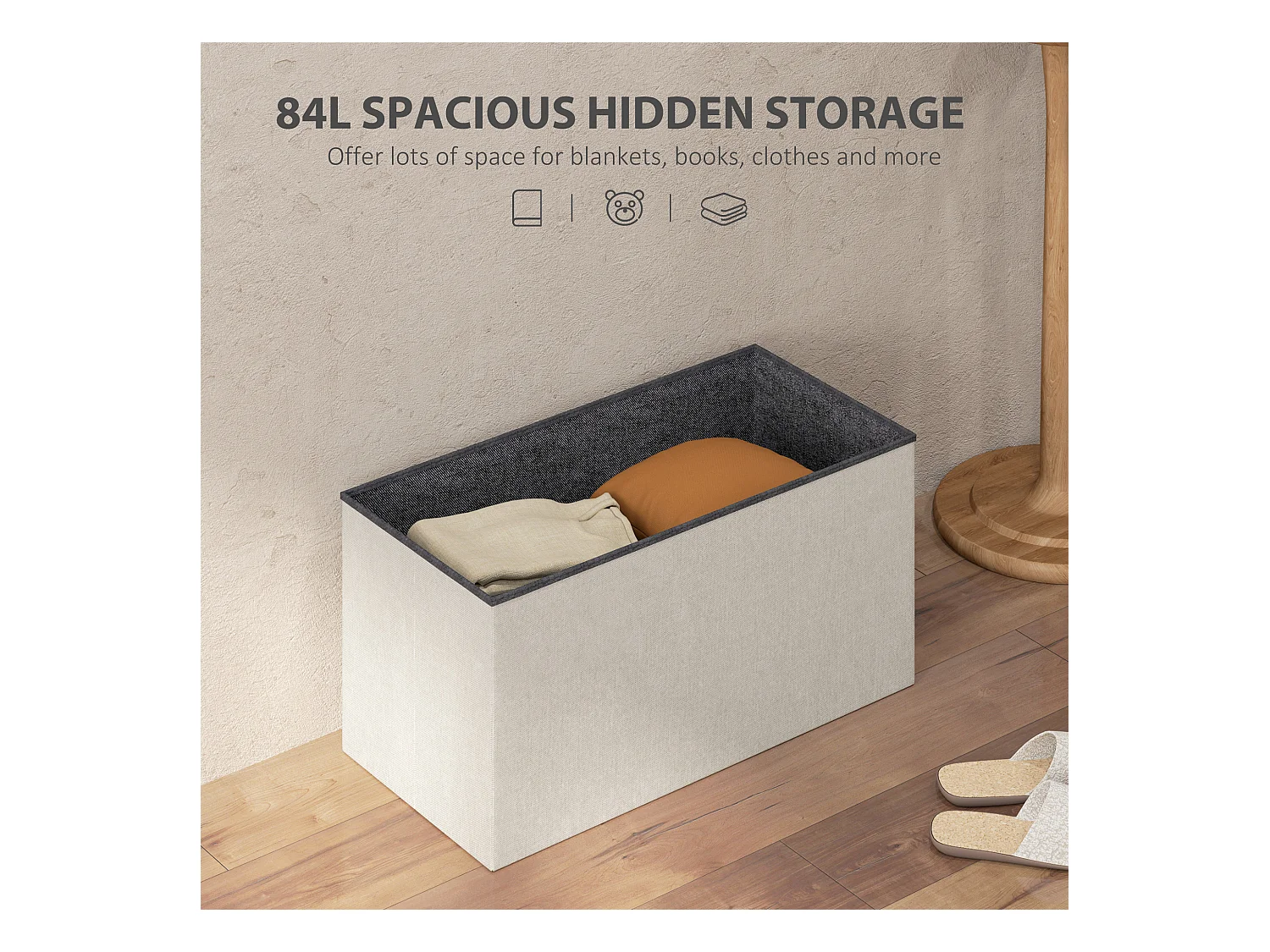 Banc coffre style Chesterfield effet capitonné dim.76L x 38l x 38H cm tissu blanc cassé