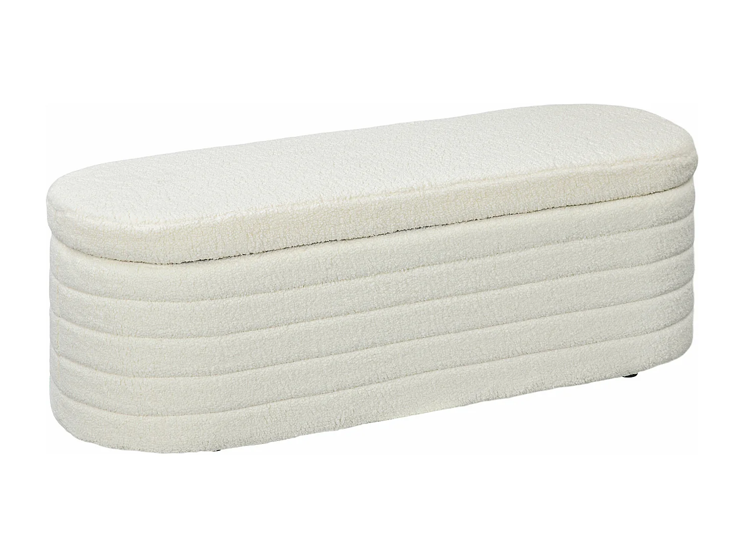 Banquette coffre de rangement 2 en 1 - bout de lit - effet laine bouclé crème