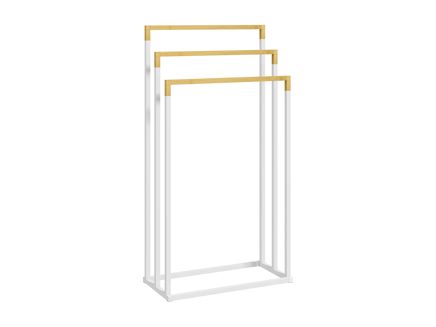 Porte-serviette autoportant 3 barres - dim. 45L x 22l x 86H cm - bois bambou acier blanc