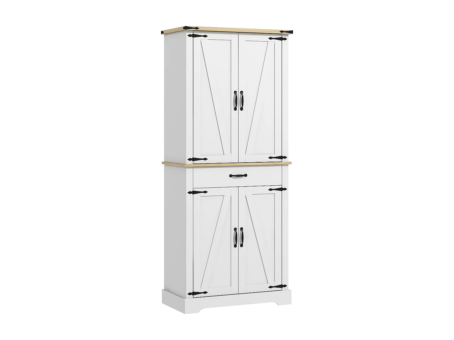 Buffet haut 4 portes 3 étagères 6 étagères de porte tiroir - dim. 76L x 40l x 181H cm - blanc aspect bois