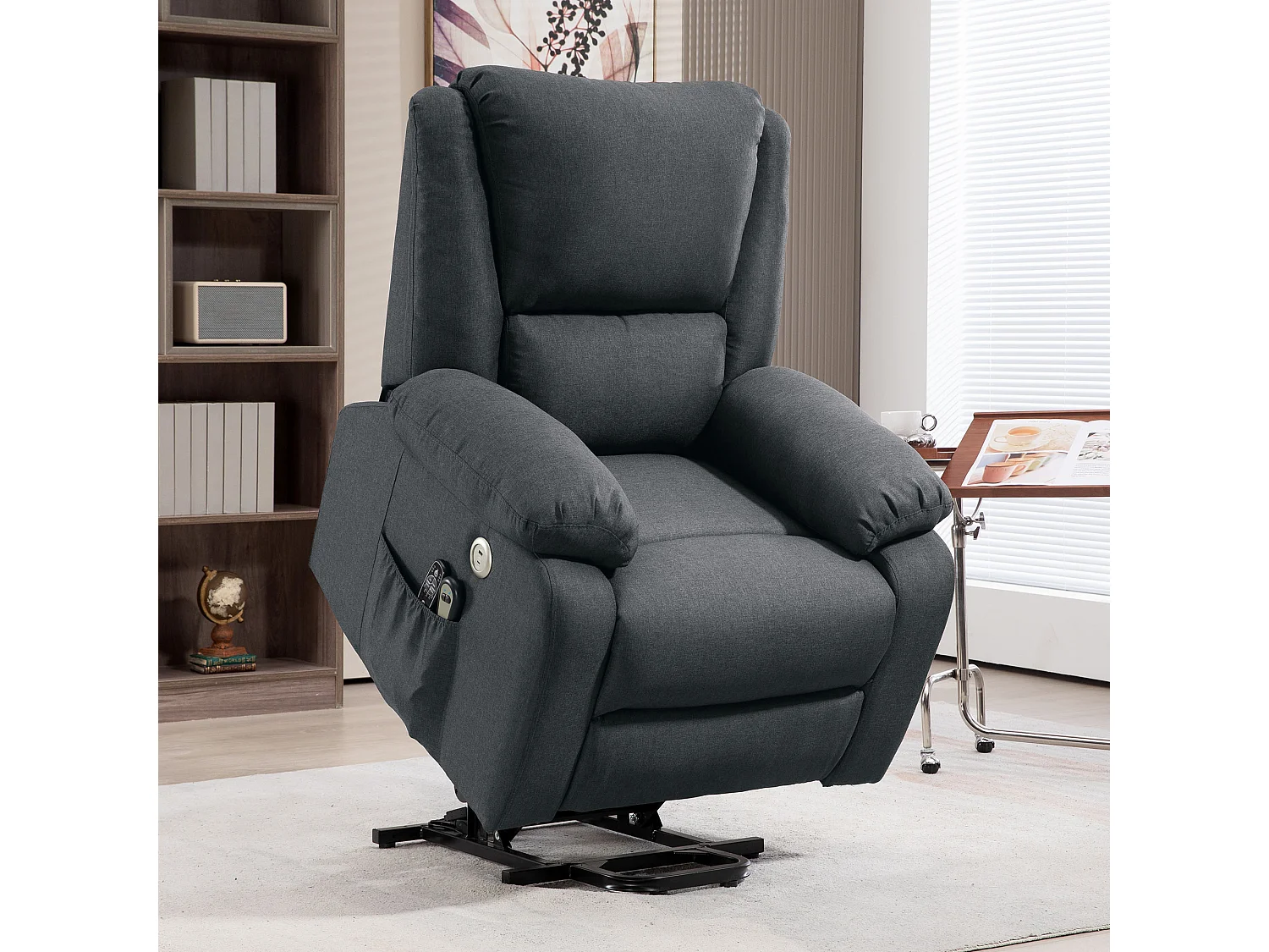 Fauteuil releveur relax massant électrique réglable - fonction chauffante, repose-pied, ports USB, télécommandes - tissu gris