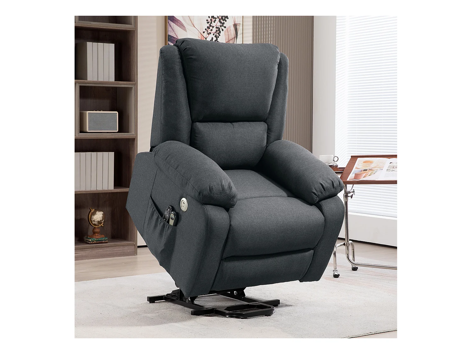 Fauteuil releveur relax massant électrique réglable - fonction chauffante, repose-pied, ports USB, télécommandes - tissu gris