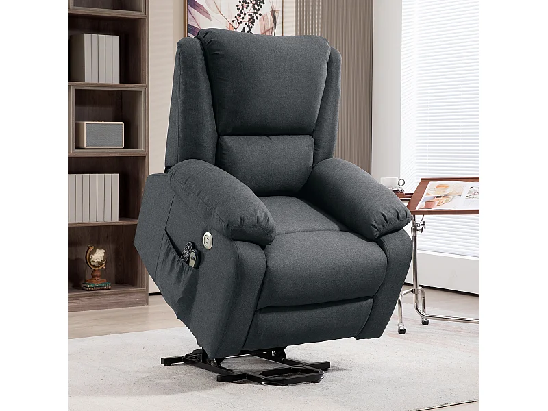 Fauteuil releveur relax massant électrique réglable - fonction chauffante, repose-pied, ports USB, télécommandes - tissu gris