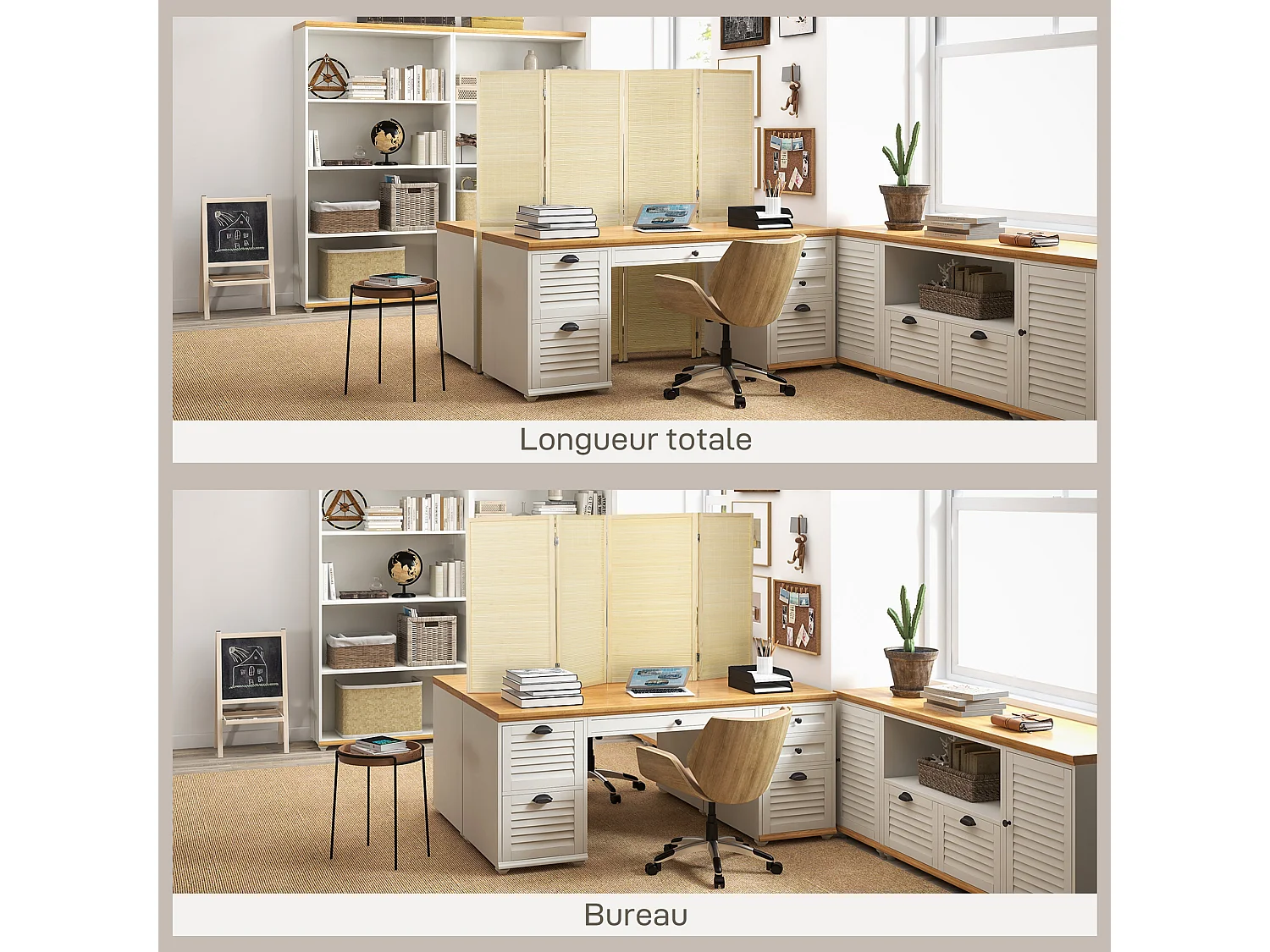 Paravent séparateur de pièce 4 panneaux pliables dim. 180L x 180H cm bois de bambou