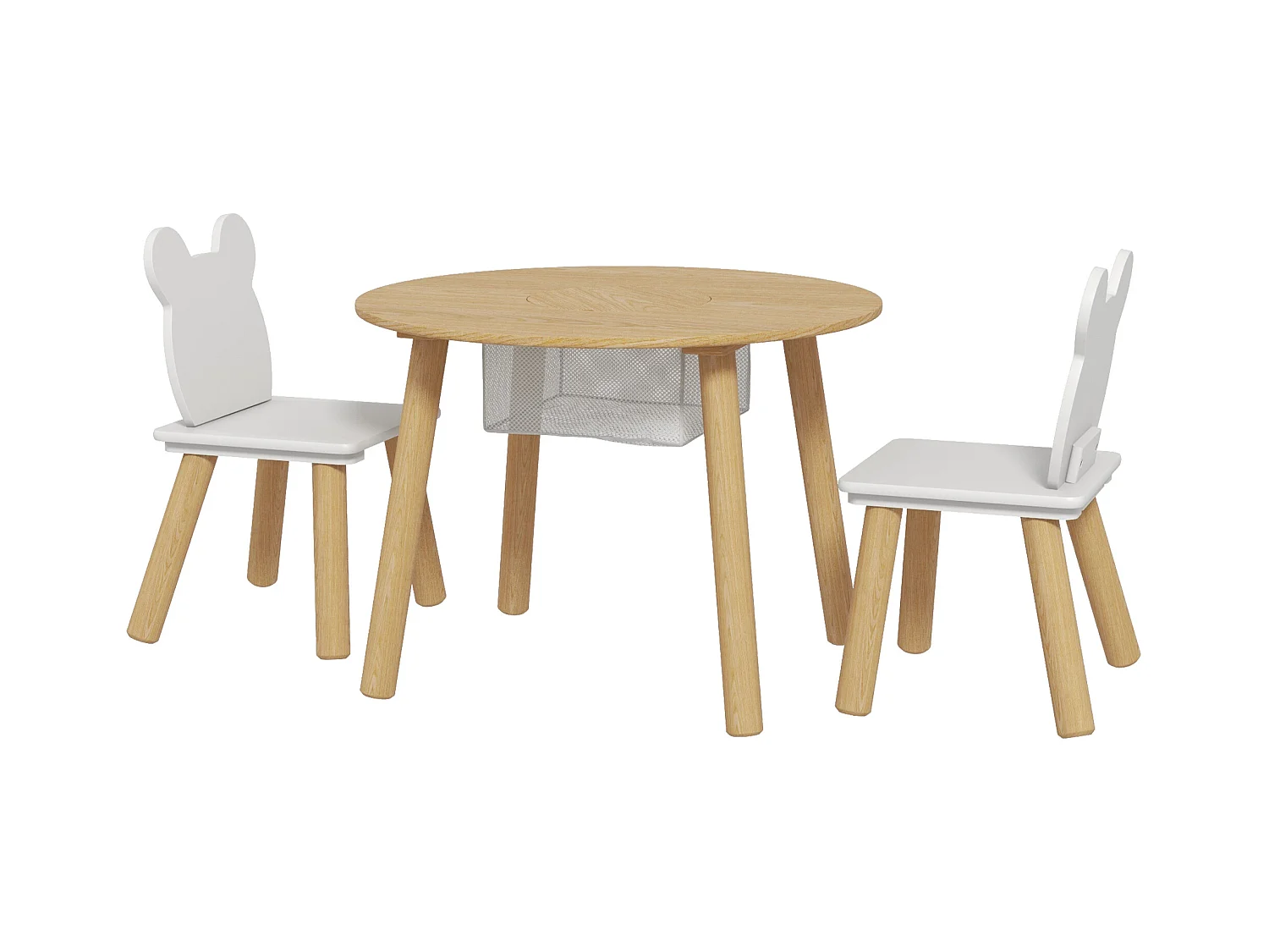 Ensemble table chaises enfant design ourson scandinave - rangement table intégré - aspect bois blanc