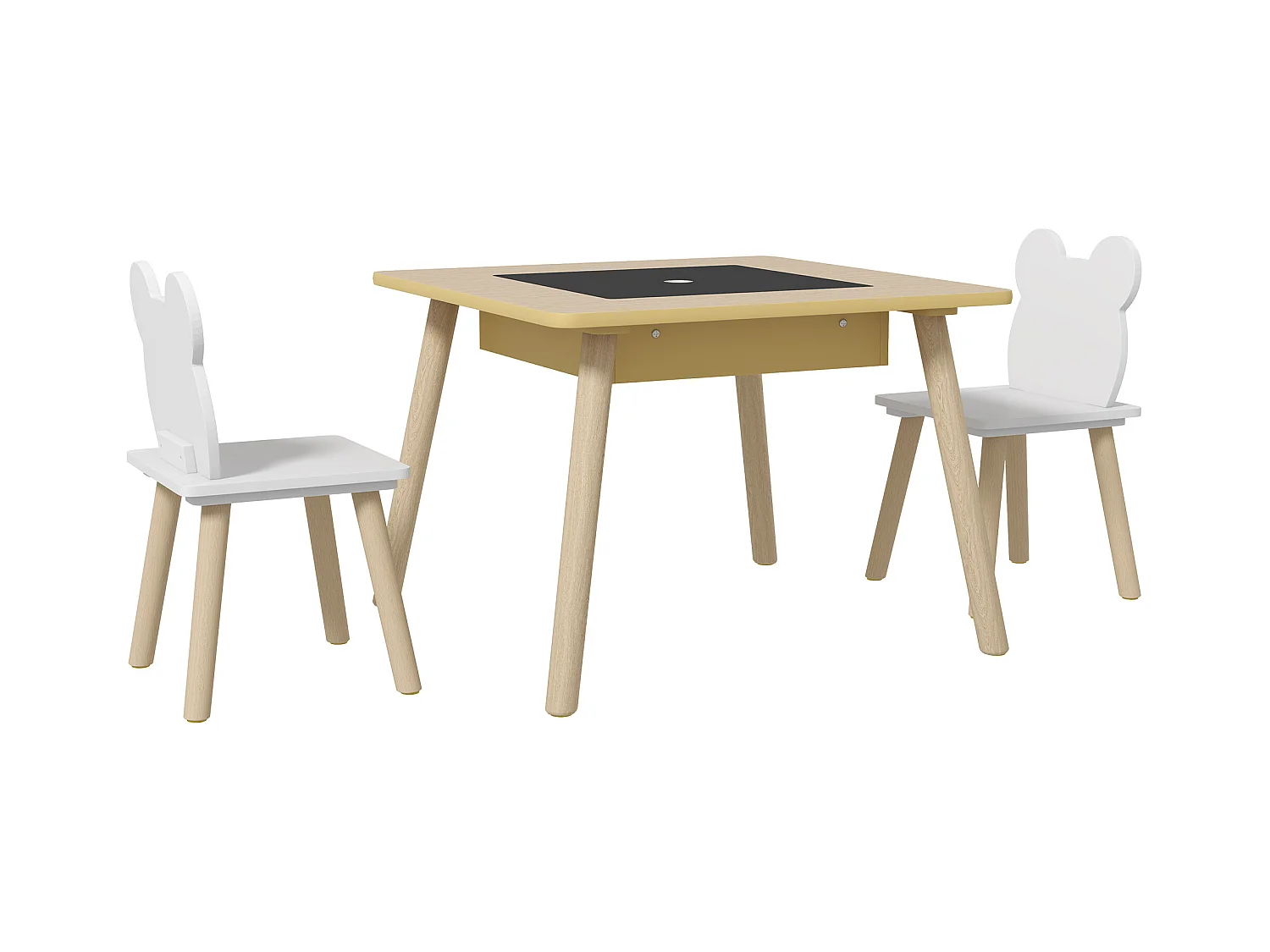 Ensemble table chaises enfant design ourson scandinave - rangement table inclus - aspect bois blanc