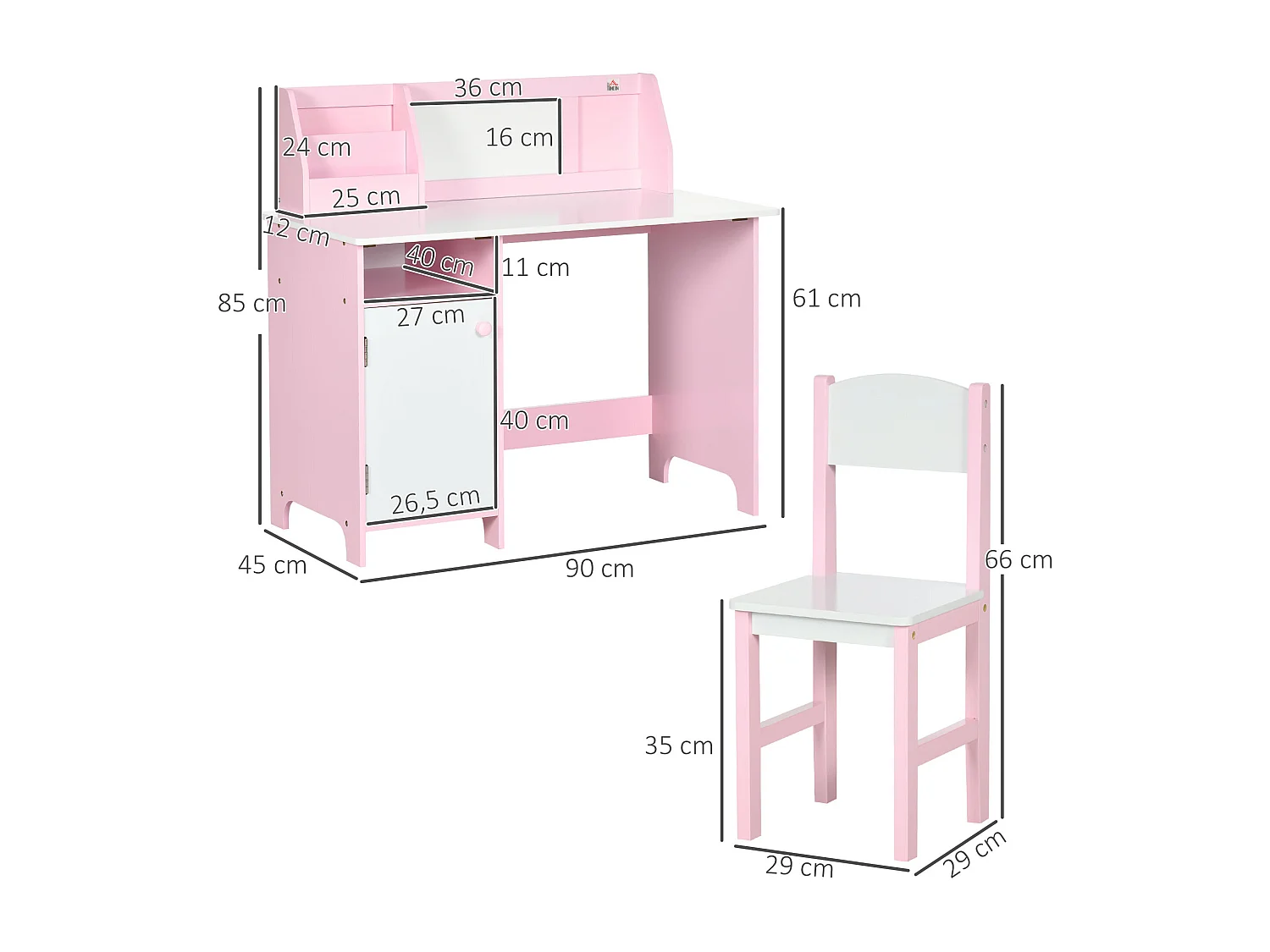 Ensemble table et chaise pour enfant rose avec tableau blanc - bureau pour enfant +5 ans - 90L x 45l x 85H cm