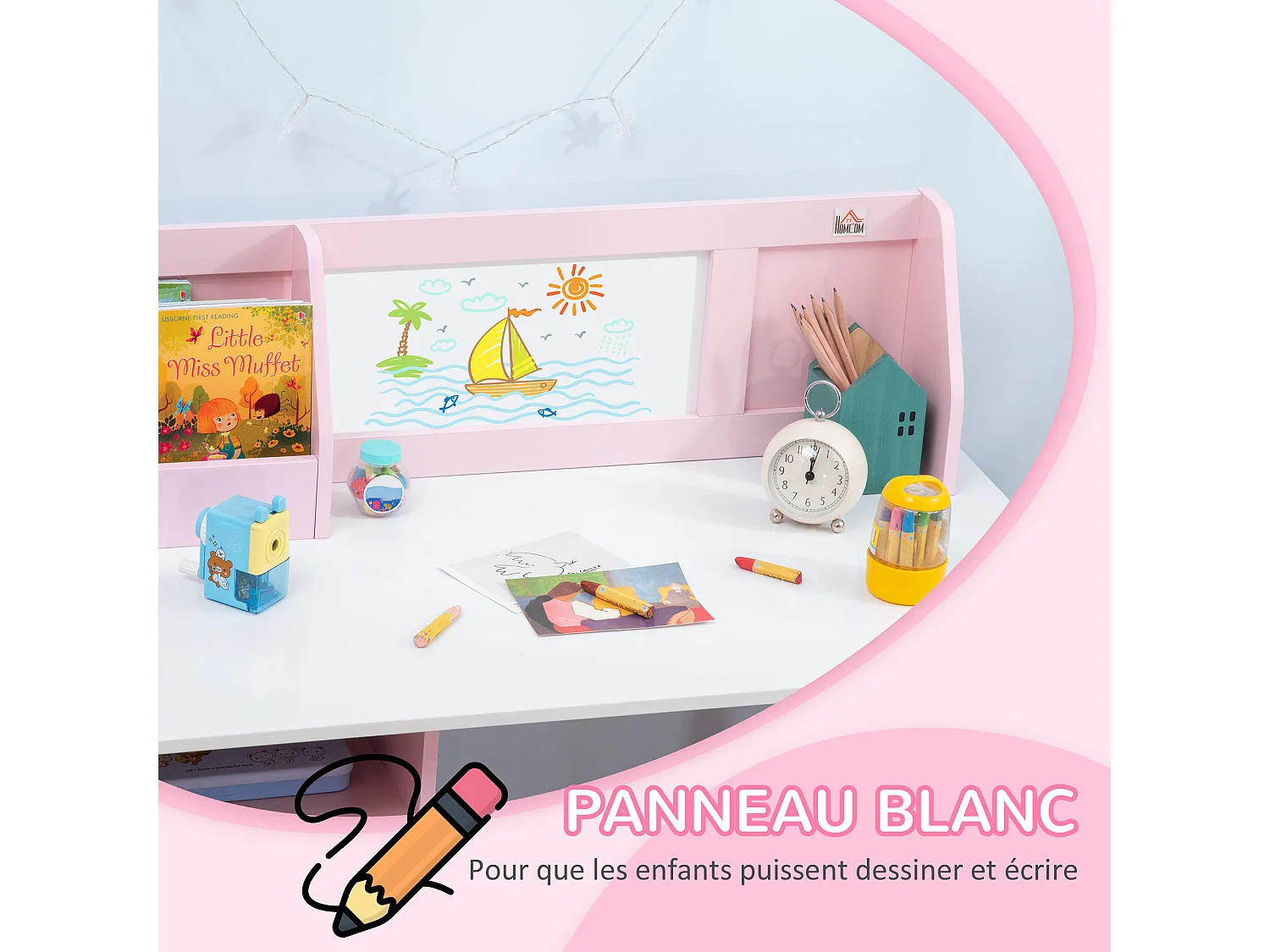 Ensemble table et chaise pour enfant rose avec tableau blanc - bureau pour enfant +5 ans - 90L x 45l x 85H cm