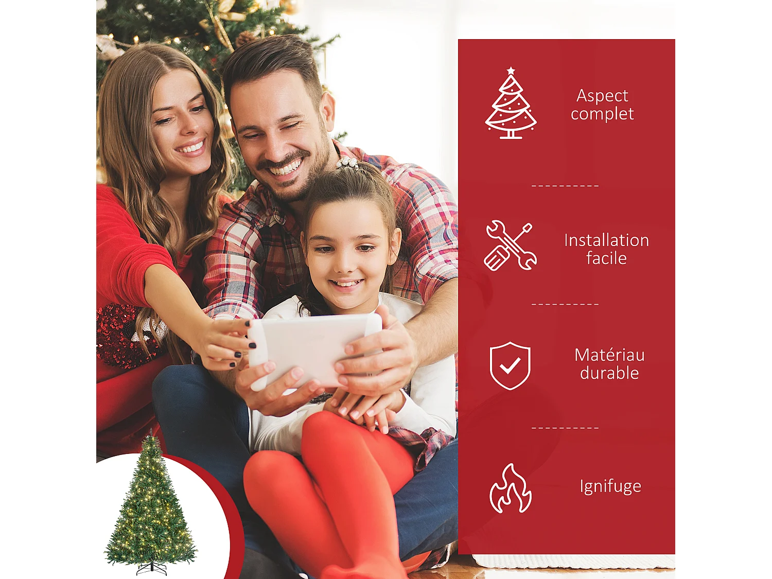 Sapin de Noël artificiel lumineux LED x 700 blanc chaud + support pied Ø 132 x 210H cm 2154 branches vert