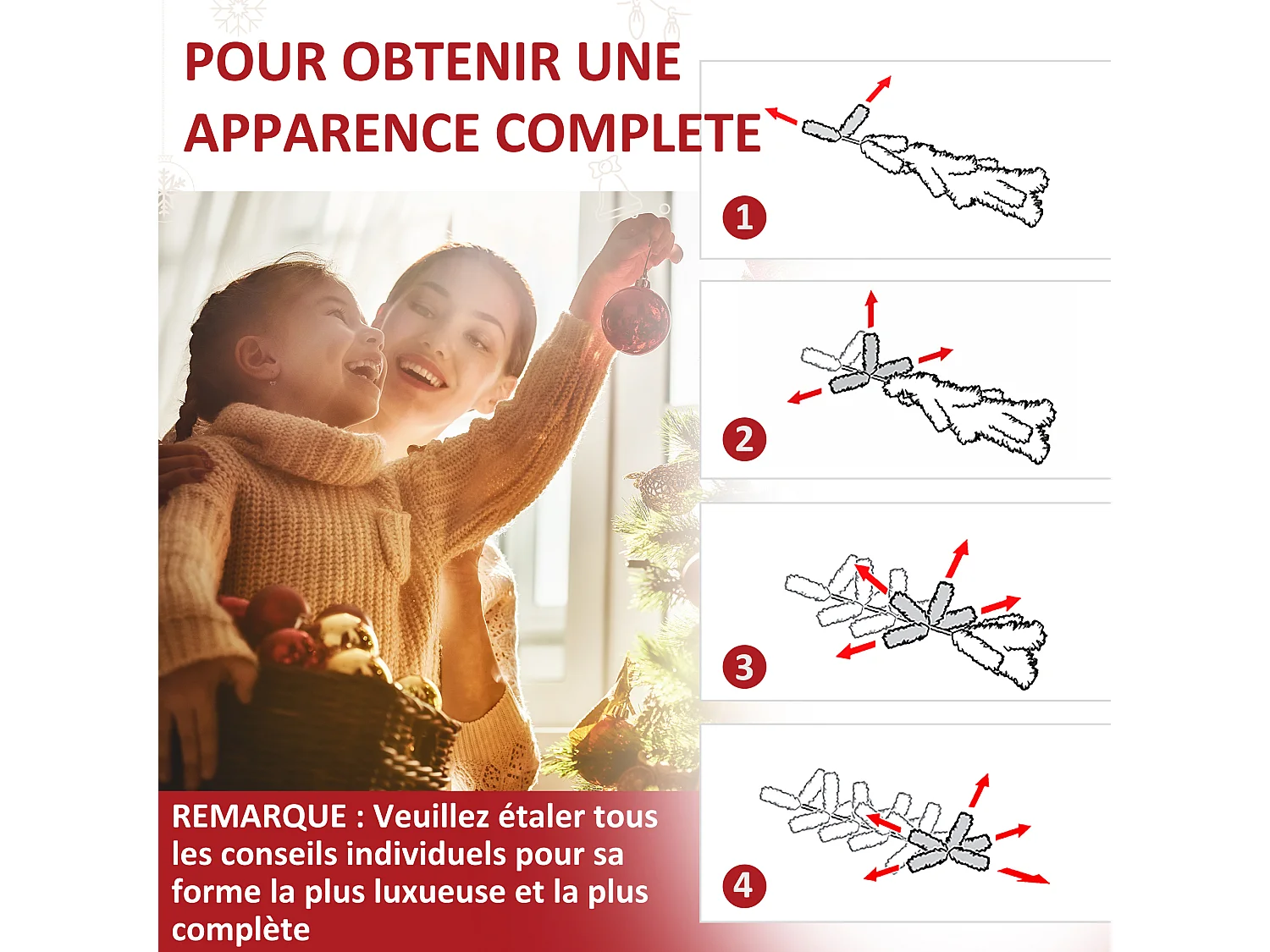 Sapin de Noël artificiel lumineux LED x 700 blanc chaud + support pied Ø 132 x 210H cm 2154 branches vert