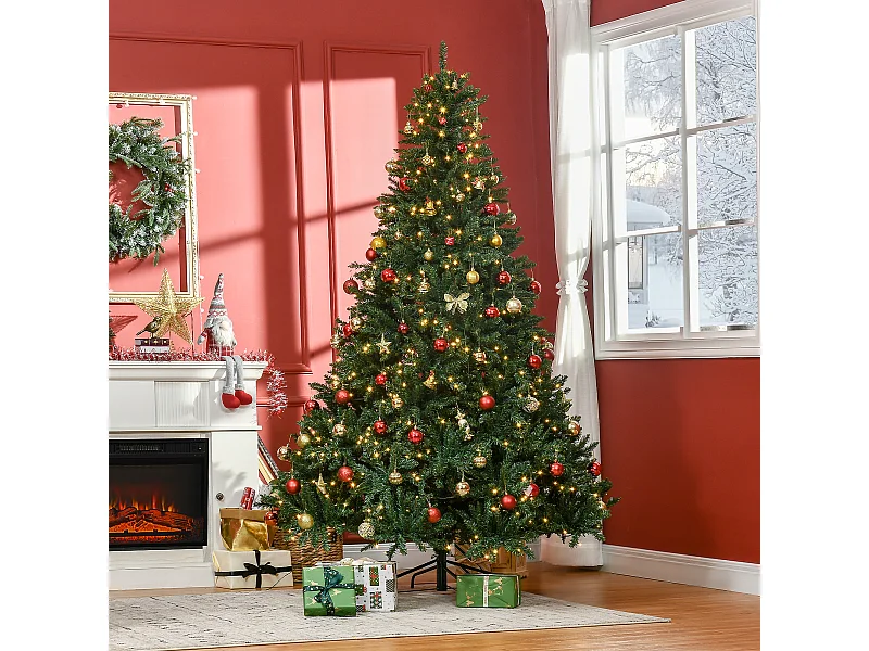 Sapin de Noël artificiel lumineux LED x 700 blanc chaud + support pied Ø 132 x 210H cm 2154 branches vert