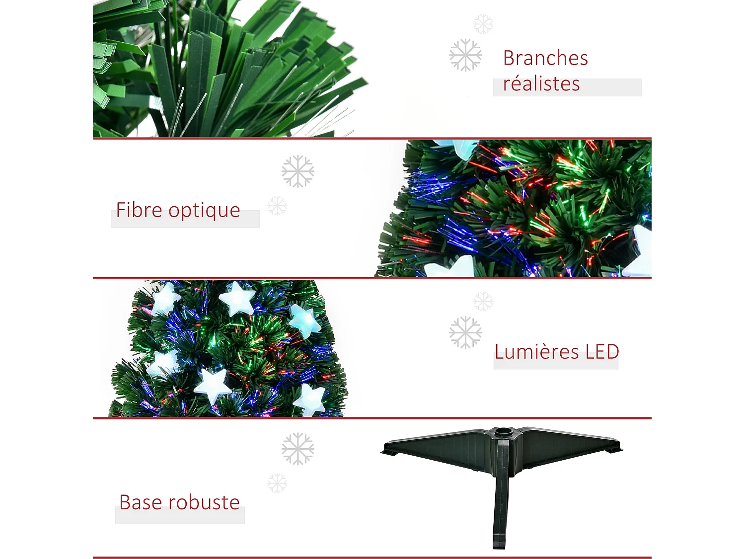 Sapin de Noël artificiel lumineux fibre optique LED multicolore + support pied Ø 45 x 90H cm 90 branches étoile sommet brillante vert