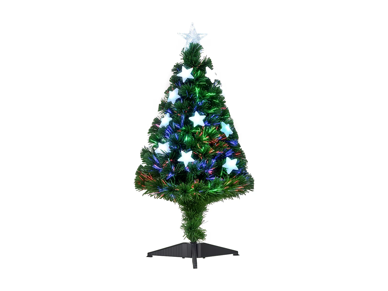 Sapin de Noël artificiel lumineux fibre optique LED multicolore + support pied Ø 45 x 90H cm 90 branches étoile sommet brillante vert